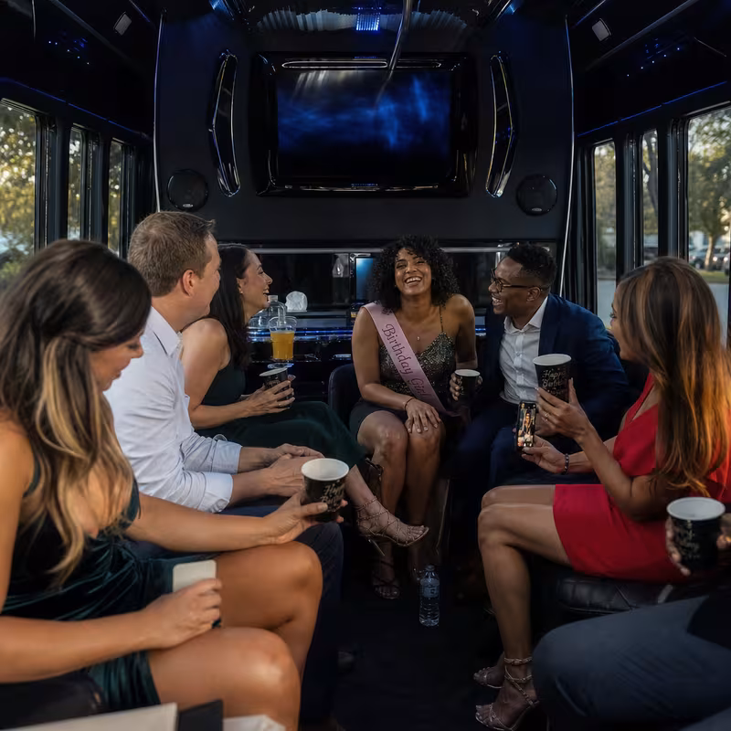 Black Mercedes Sprinter van staged for an Minneapolis Birthday Transportation group