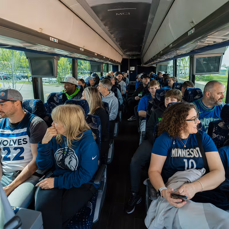 Passenger seating aboard a Minneapolis party bus rental