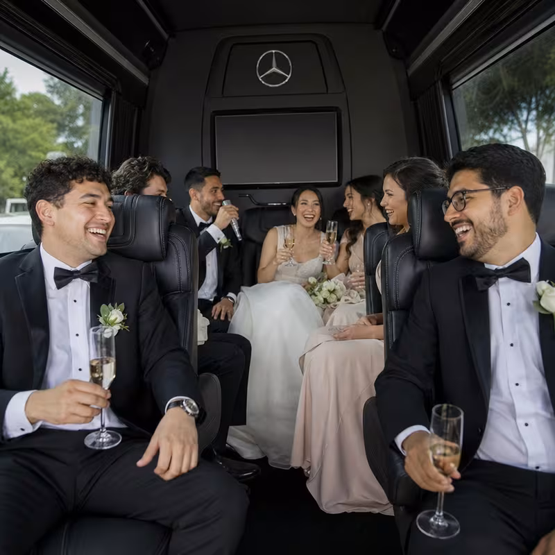 Black Mercedes Sprinter van staged for an Minneapolis Wedding Transportation group